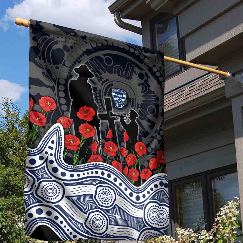 Geelong Cats ANZAC Day Garden Flag Indigenous Dot Art with Poppy Flower Tribute