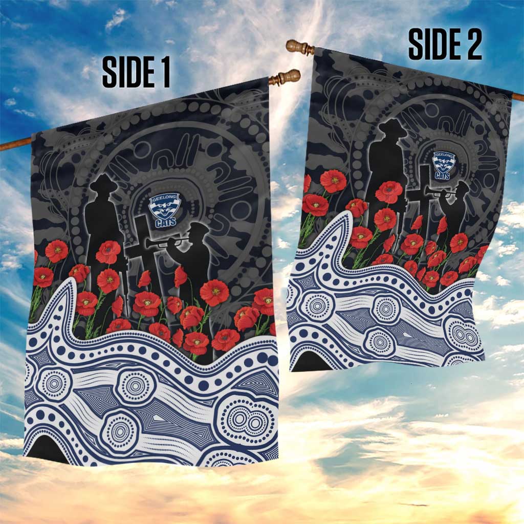 Geelong Cats ANZAC Day Garden Flag Indigenous Dot Art with Poppy Flower Tribute