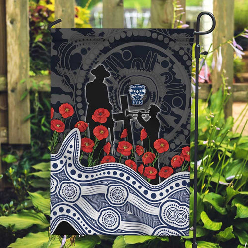 Geelong Cats ANZAC Day Garden Flag Indigenous Dot Art with Poppy Flower Tribute