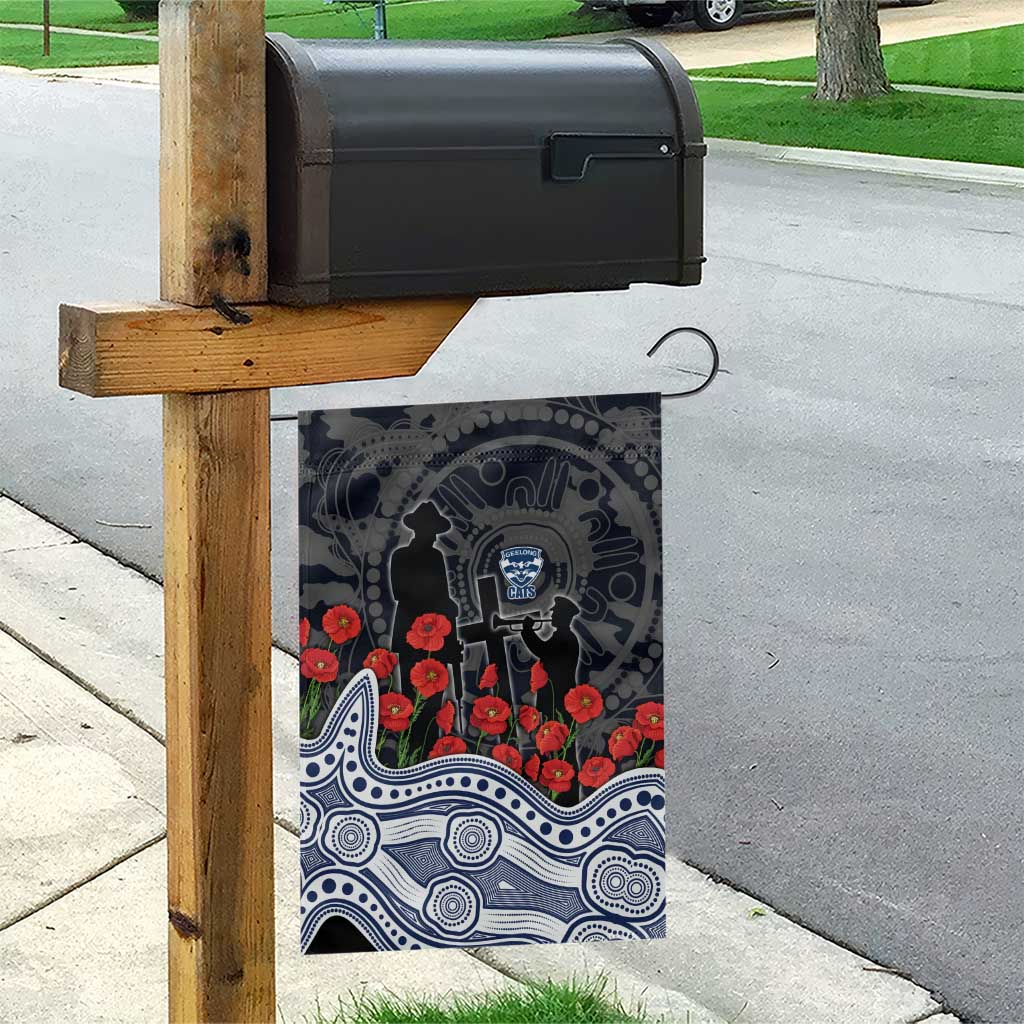 Geelong Cats ANZAC Day Garden Flag Indigenous Dot Art with Poppy Flower Tribute