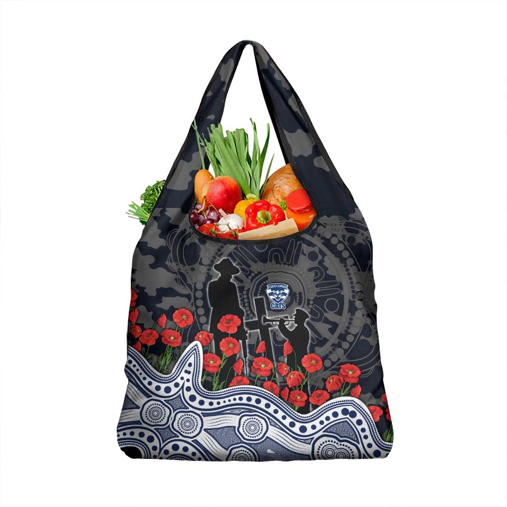 Geelong Cats ANZAC Day Grocery Bag Indigenous Dot Art with Poppy Flower Tribute