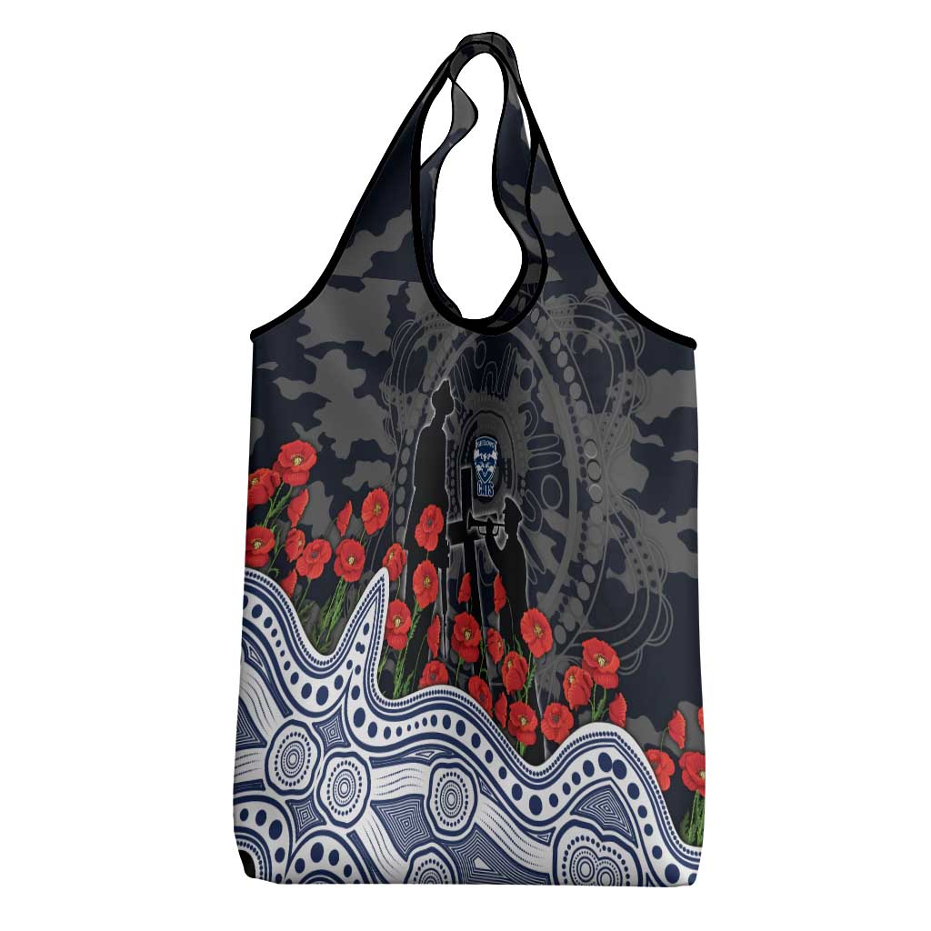 Geelong Cats ANZAC Day Grocery Bag Indigenous Dot Art with Poppy Flower Tribute