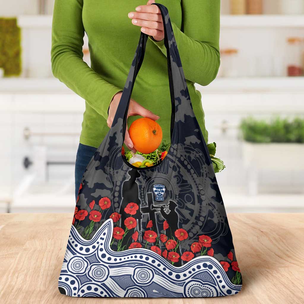 Geelong Cats ANZAC Day Grocery Bag Indigenous Dot Art with Poppy Flower Tribute