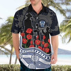 Geelong Cats ANZAC Day Hawaiian Shirt Indigenous Dot Art with Poppy Flower Tribute