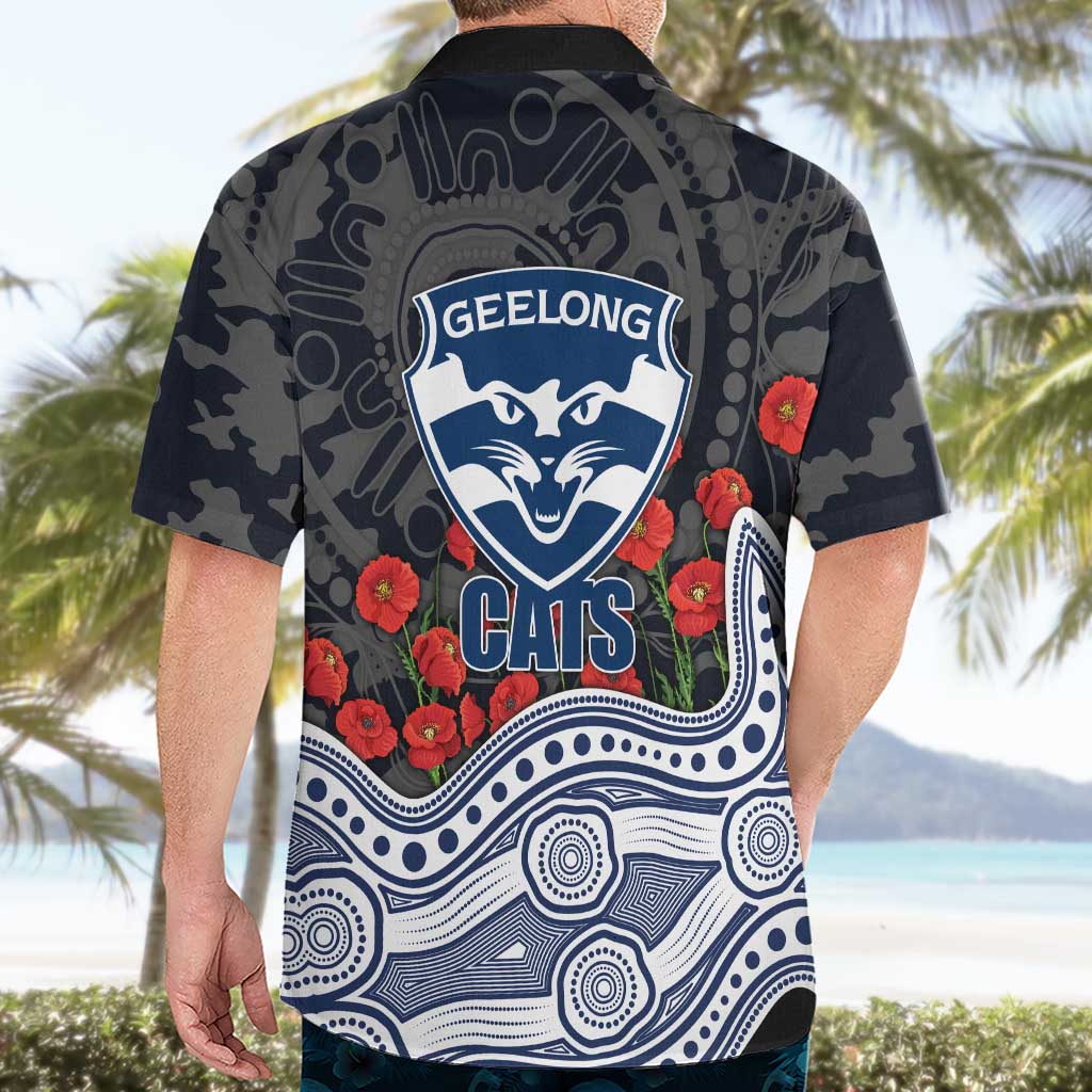 Geelong Cats ANZAC Day Hawaiian Shirt Indigenous Dot Art with Poppy Flower Tribute