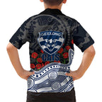 Geelong Cats ANZAC Day Hawaiian Shirt Indigenous Dot Art with Poppy Flower Tribute