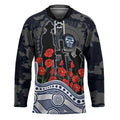Geelong Cats ANZAC Day Hockey Jersey Indigenous Dot Art with Poppy Flower Tribute