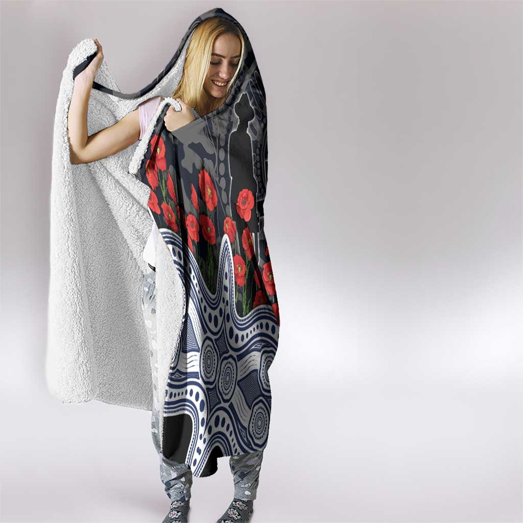Geelong Cats ANZAC Day Hooded Blanket Indigenous Dot Art with Poppy Flower Tribute