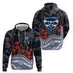 Geelong Cats ANZAC Day Hoodie Indigenous Dot Art with Poppy Flower Tribute