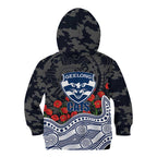 Geelong Cats ANZAC Day Kid Hoodie Indigenous Dot Art with Poppy Flower Tribute