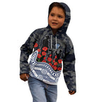 Geelong Cats ANZAC Day Kid Hoodie Indigenous Dot Art with Poppy Flower Tribute