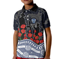Geelong Cats ANZAC Day Kid Polo Shirt Indigenous Dot Art with Poppy Flower Tribute