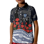 Geelong Cats ANZAC Day Kid Polo Shirt Indigenous Dot Art with Poppy Flower Tribute