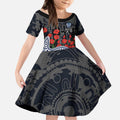 Geelong Cats ANZAC Day Kid Short Sleeve Dress Indigenous Dot Art with Poppy Flower Tribute