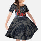 Geelong Cats ANZAC Day Kid Short Sleeve Dress Indigenous Dot Art with Poppy Flower Tribute