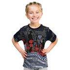 Geelong Cats ANZAC Day Kid T Shirt Indigenous Dot Art with Poppy Flower Tribute