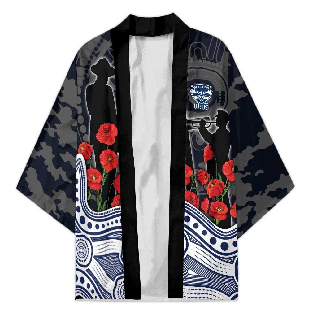 Geelong Cats ANZAC Day Kimono Indigenous Dot Art with Poppy Flower Tribute