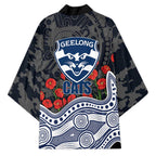 Geelong Cats ANZAC Day Kimono Indigenous Dot Art with Poppy Flower Tribute