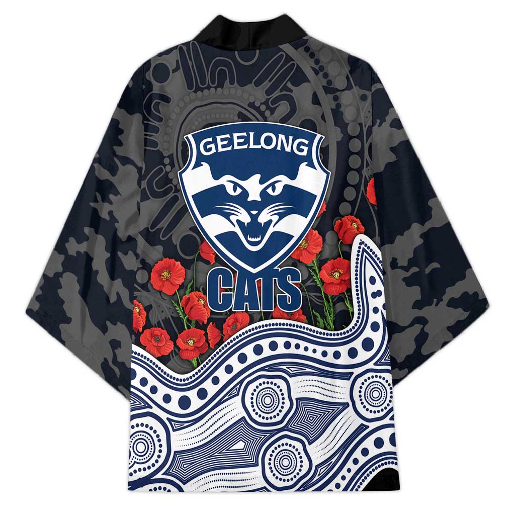 Geelong Cats ANZAC Day Kimono Indigenous Dot Art with Poppy Flower Tribute