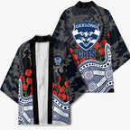 Geelong Cats ANZAC Day Kimono Indigenous Dot Art with Poppy Flower Tribute