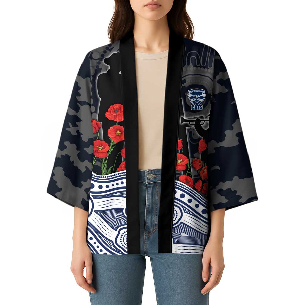 Geelong Cats ANZAC Day Kimono Indigenous Dot Art with Poppy Flower Tribute