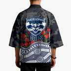 Geelong Cats ANZAC Day Kimono Indigenous Dot Art with Poppy Flower Tribute
