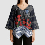 Geelong Cats ANZAC Day Kimono Sleeve Blouse Indigenous Dot Art with Poppy Flower Tribute