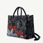 Geelong Cats ANZAC Day Leather Bag Indigenous Dot Art with Poppy Flower Tribute