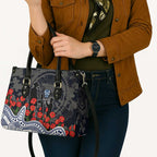Geelong Cats ANZAC Day Leather Bag Indigenous Dot Art with Poppy Flower Tribute