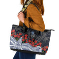 Geelong Cats ANZAC Day Leather Tote Bag Indigenous Dot Art with Poppy Flower Tribute