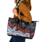 Geelong Cats ANZAC Day Leather Tote Bag Indigenous Dot Art with Poppy Flower Tribute