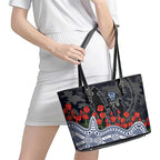 Geelong Cats ANZAC Day Leather Tote Bag Indigenous Dot Art with Poppy Flower Tribute