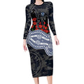 Geelong Cats ANZAC Day Long Sleeve Bodycon Dress Indigenous Dot Art with Poppy Flower Tribute