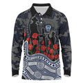 Geelong Cats ANZAC Day Long Sleeve Polo Shirt Indigenous Dot Art with Poppy Flower Tribute