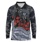 Geelong Cats ANZAC Day Long Sleeve Polo Shirt Indigenous Dot Art with Poppy Flower Tribute