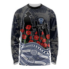 Geelong Cats ANZAC Day Long Sleeve Shirt Indigenous Dot Art with Poppy Flower Tribute