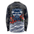 Geelong Cats ANZAC Day Long Sleeve Shirt Indigenous Dot Art with Poppy Flower Tribute