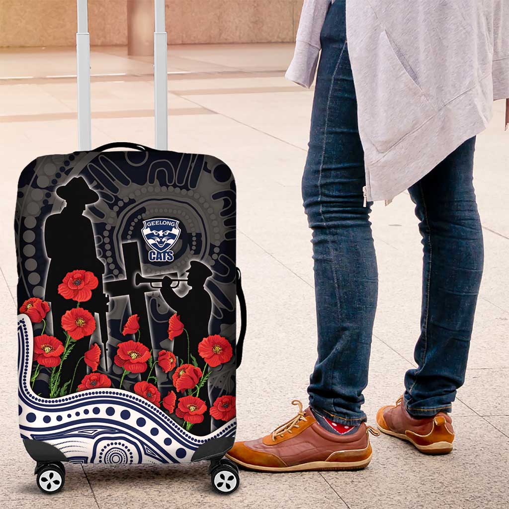 Geelong Cats ANZAC Day Luggage Cover Indigenous Dot Art with Poppy Flower Tribute
