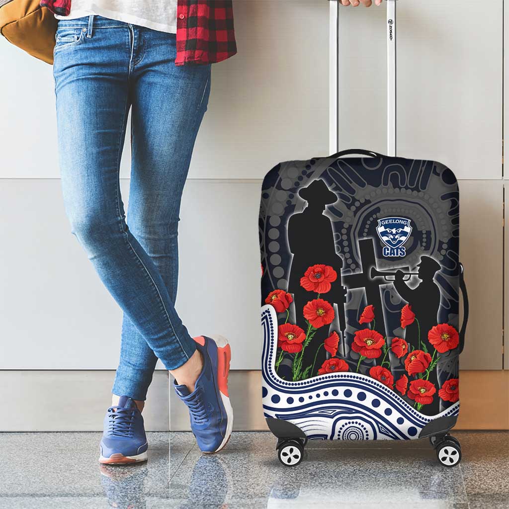 Geelong Cats ANZAC Day Luggage Cover Indigenous Dot Art with Poppy Flower Tribute