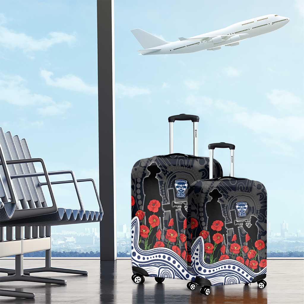 Geelong Cats ANZAC Day Luggage Cover Indigenous Dot Art with Poppy Flower Tribute