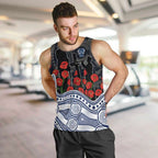 Geelong Cats ANZAC Day Men Tank Top Indigenous Dot Art with Poppy Flower Tribute