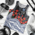 Geelong Cats ANZAC Day Men Tank Top Indigenous Dot Art with Poppy Flower Tribute