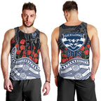 Geelong Cats ANZAC Day Men Tank Top Indigenous Dot Art with Poppy Flower Tribute