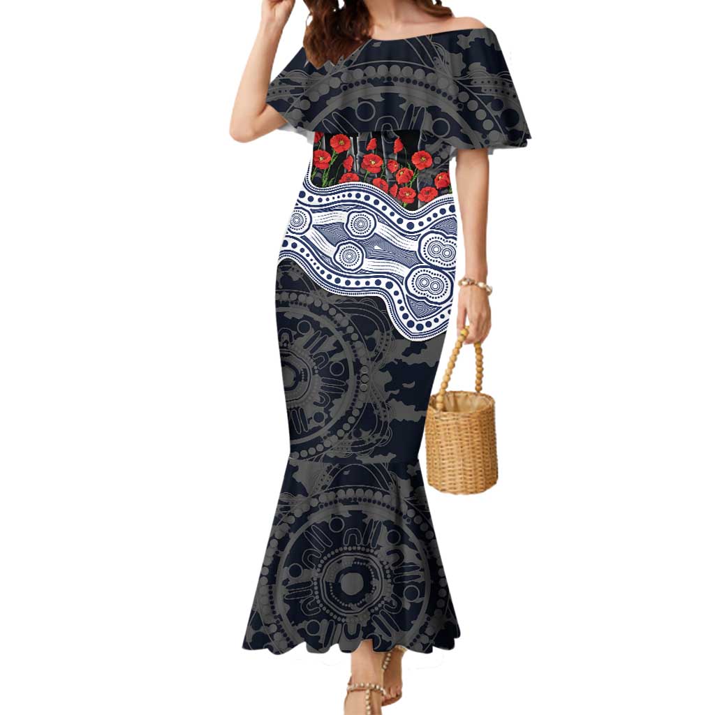 Geelong Cats ANZAC Day Mermaid Dress Indigenous Dot Art with Poppy Flower Tribute