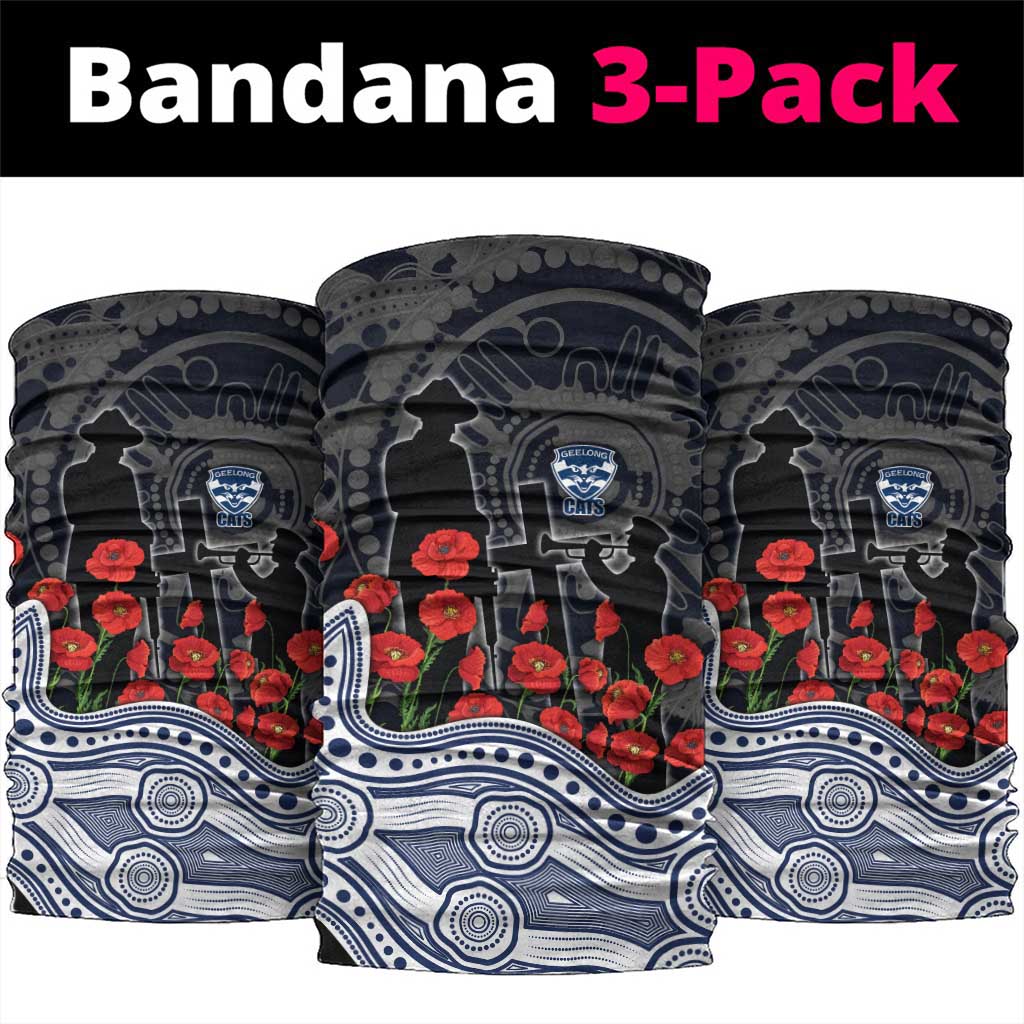 Geelong Cats ANZAC Day Neck Gaiter Indigenous Dot Art with Poppy Flower Tribute