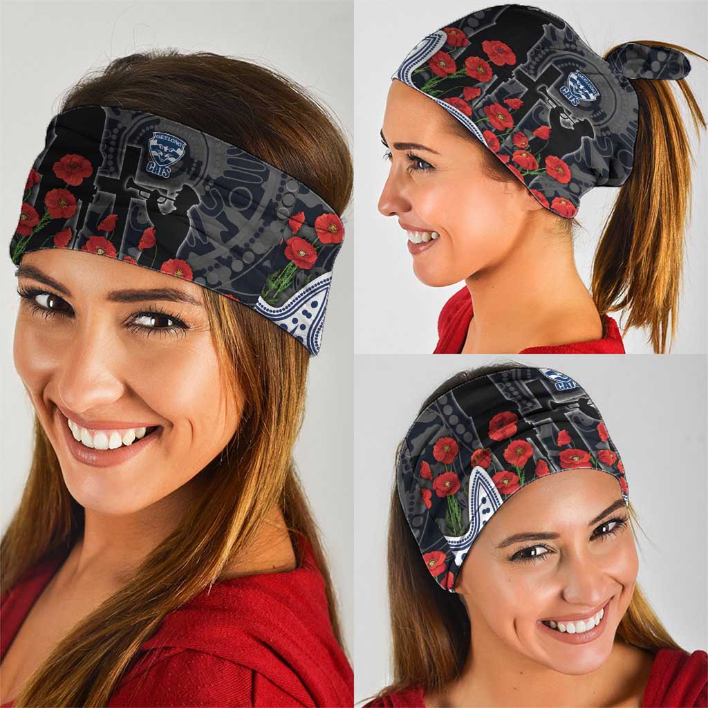 Geelong Cats ANZAC Day Neck Gaiter Indigenous Dot Art with Poppy Flower Tribute