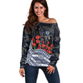 Geelong Cats ANZAC Day Off Shoulder Sweater Indigenous Dot Art with Poppy Flower Tribute