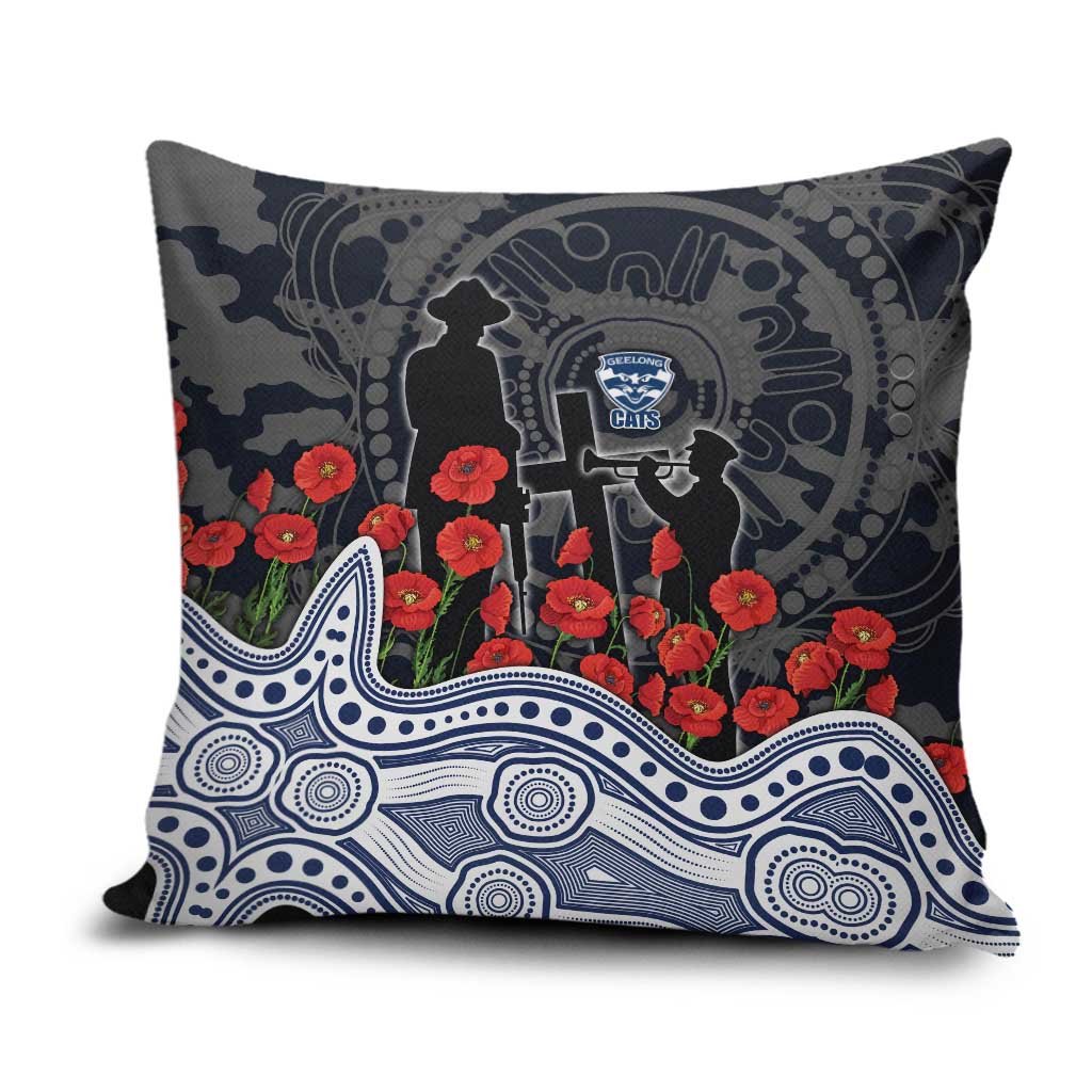 Geelong Cats ANZAC Day Pillow Cover Indigenous Dot Art with Poppy Flower Tribute