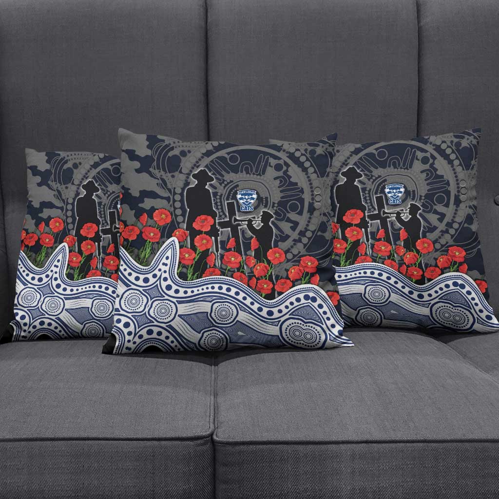 Geelong Cats ANZAC Day Pillow Cover Indigenous Dot Art with Poppy Flower Tribute