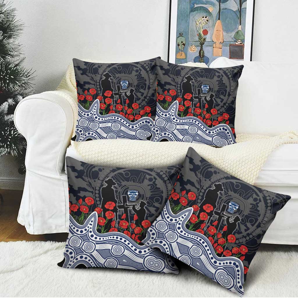 Geelong Cats ANZAC Day Pillow Cover Indigenous Dot Art with Poppy Flower Tribute
